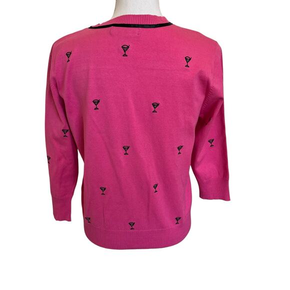 SML Design Cardigan Size Large Pink Martini Emblem Silk Blend Crop Black Ribbon - Picture 5 of 9